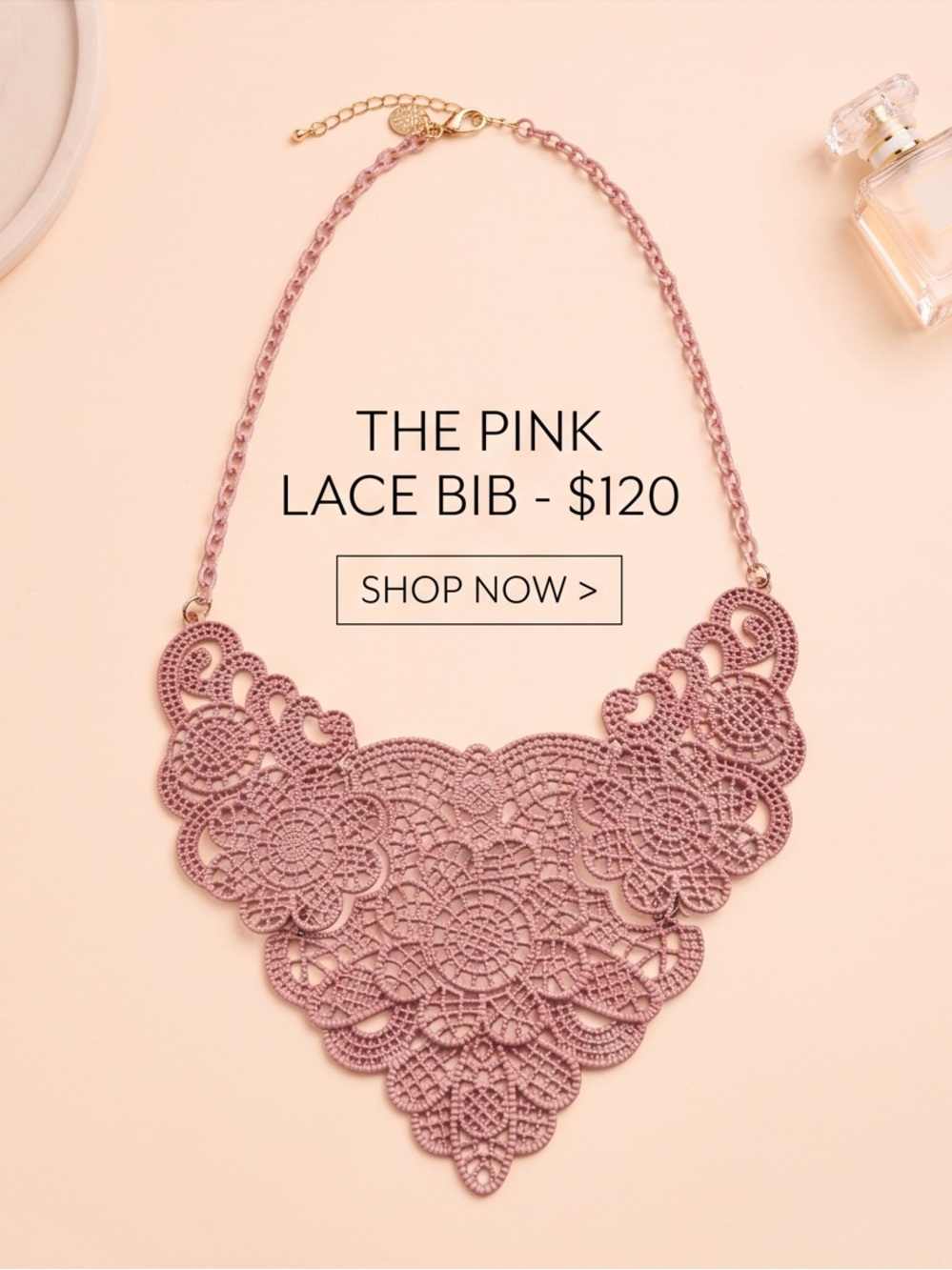 Charming Charlie Metal Lace Pink Bib Choker
Necklace